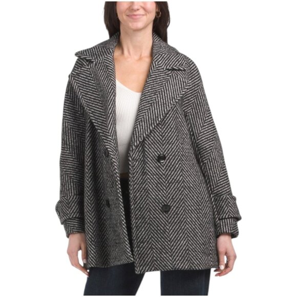 BCBGMAXAZRIA Missy Short Double Breasted Button Front Boyfriend Coat - Picture 1 of 2